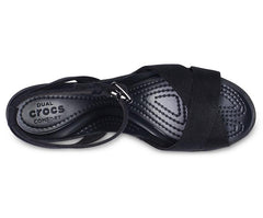 Women Leigh II Cross-Strap Ankle Wedge Black / Black | Crocs Wedges