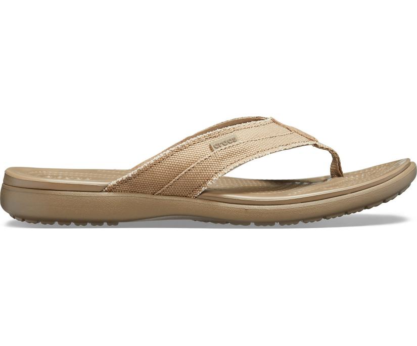 Men Santa Cruz Canvas Flip Khaki / Walnut | Crocs Sandals