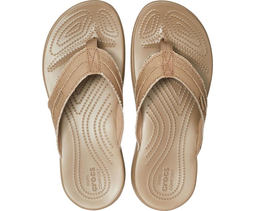 Men Santa Cruz Canvas Flip Khaki / Walnut | Crocs Sandals