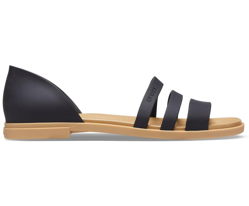 Women Crocs Tulum Open Flat Black / Tan | Crocs Sandals