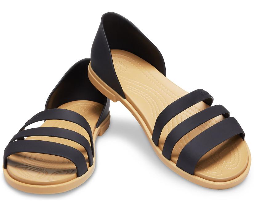 Women Crocs Tulum Open Flat Black / Tan | Crocs Sandals