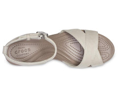 Women Leigh II Cross-Strap Ankle Wedge Oat / Mushroom | Crocs Wedges